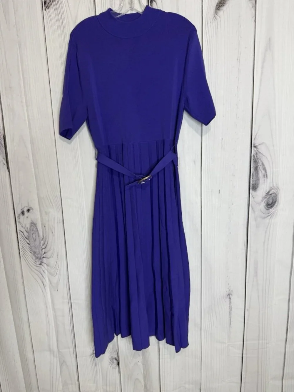 Ann Taylor Short Sleeve Pleated Belted Midi Sweater Dress Sz XLP Lapis Blue